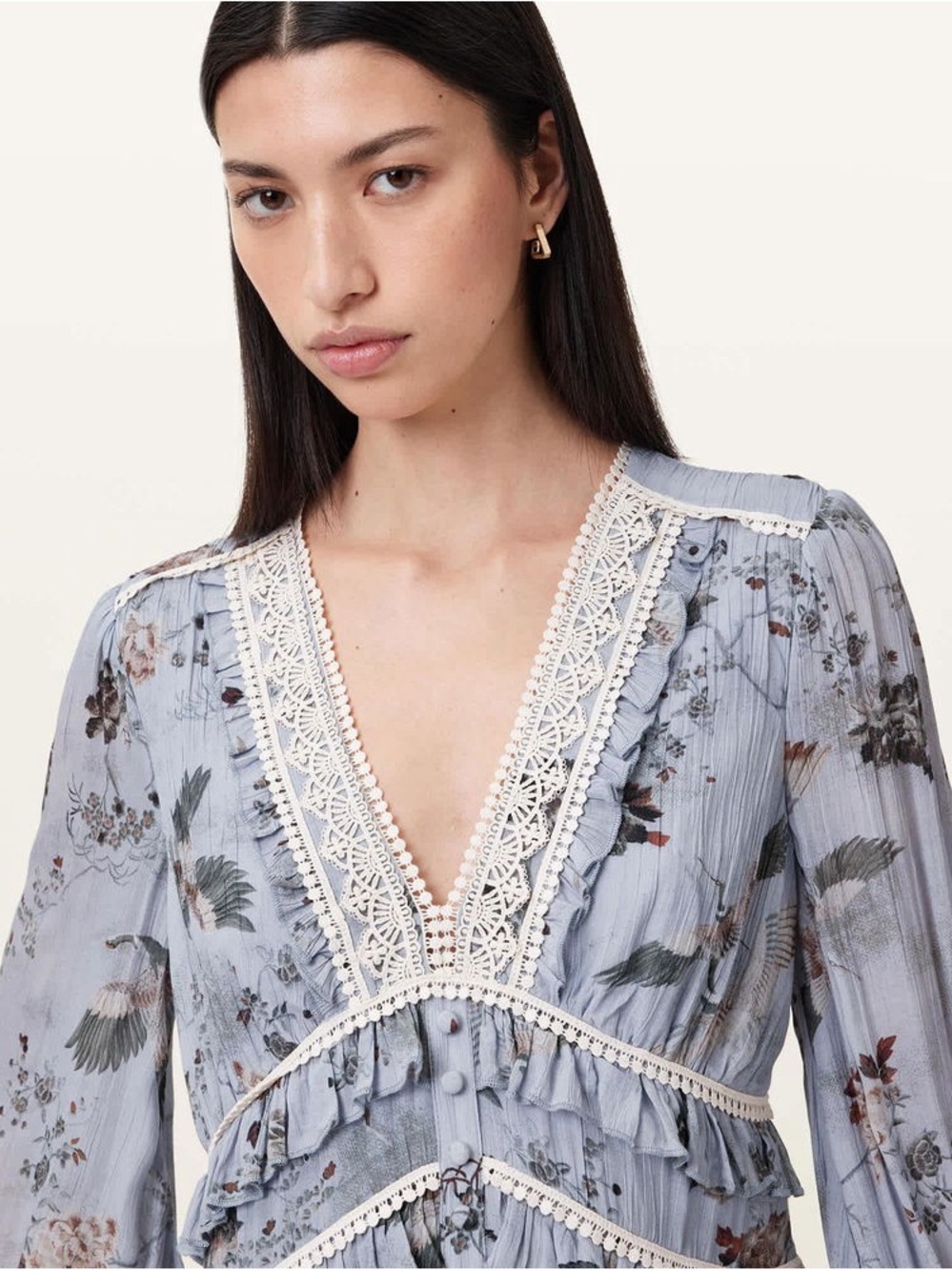 AllSaints Zora Ruffled Woven Mini Dress - Picture 3 of 12